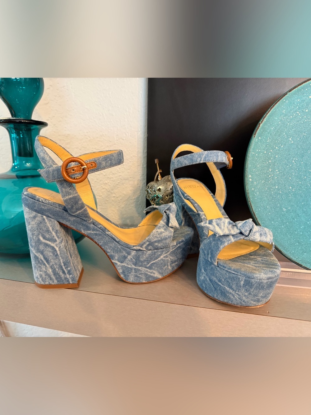 Alexandre Birman Light Blue Denim Platform Sandals with Ankle Strap